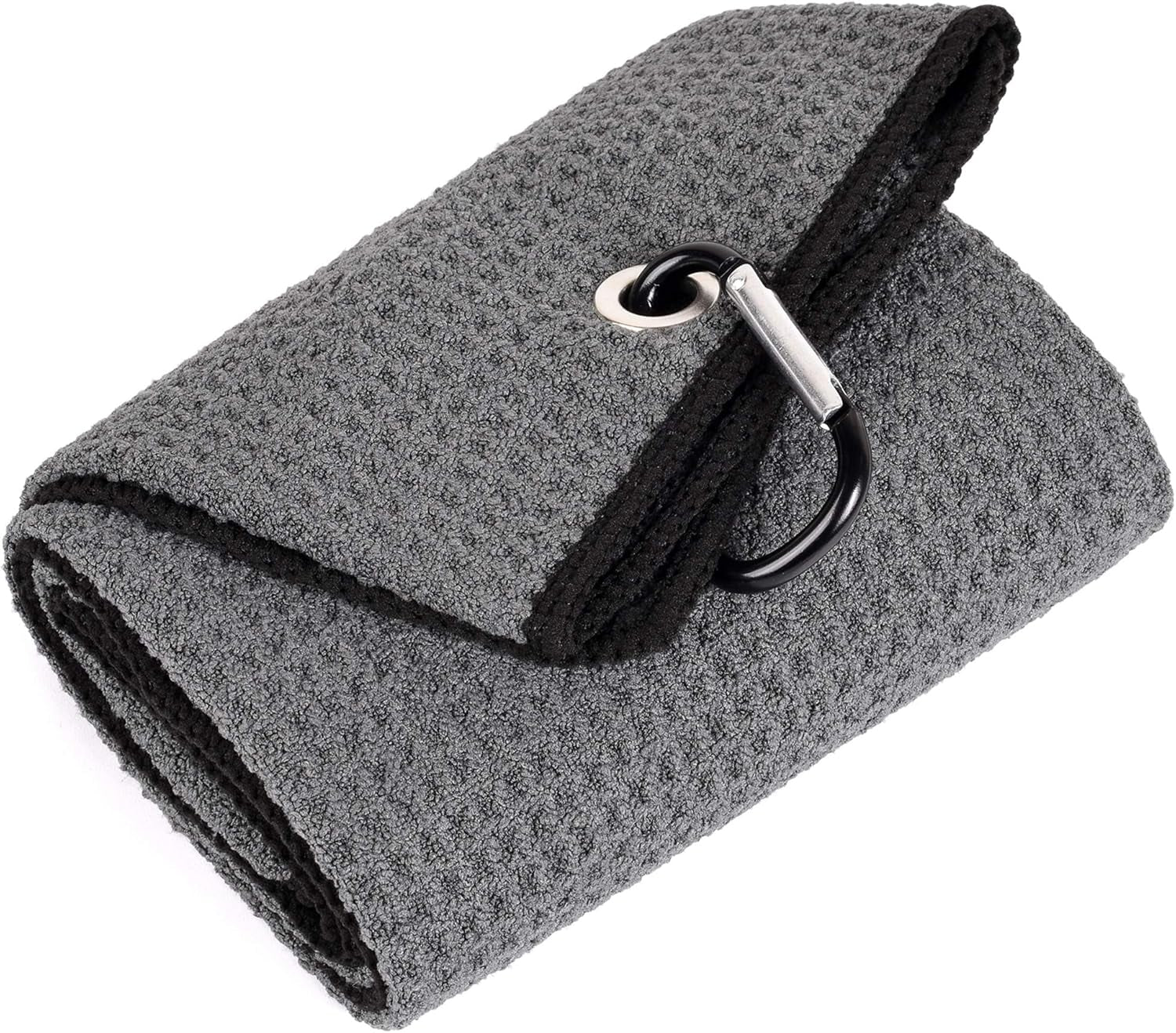 Tri-Fold Golf Towel | 16" X 24" | Premium Microfiber Fabric | Waffle Pattern | with Heavy Duty Carabiner Clip | for Men and Women (Dark Gray)